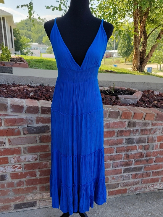 Boho Me Dresses & Skirts - Boho Me Halter Babydoll Tiered Maxi Dress Size M Beachy Bohemian Cobalt Blue